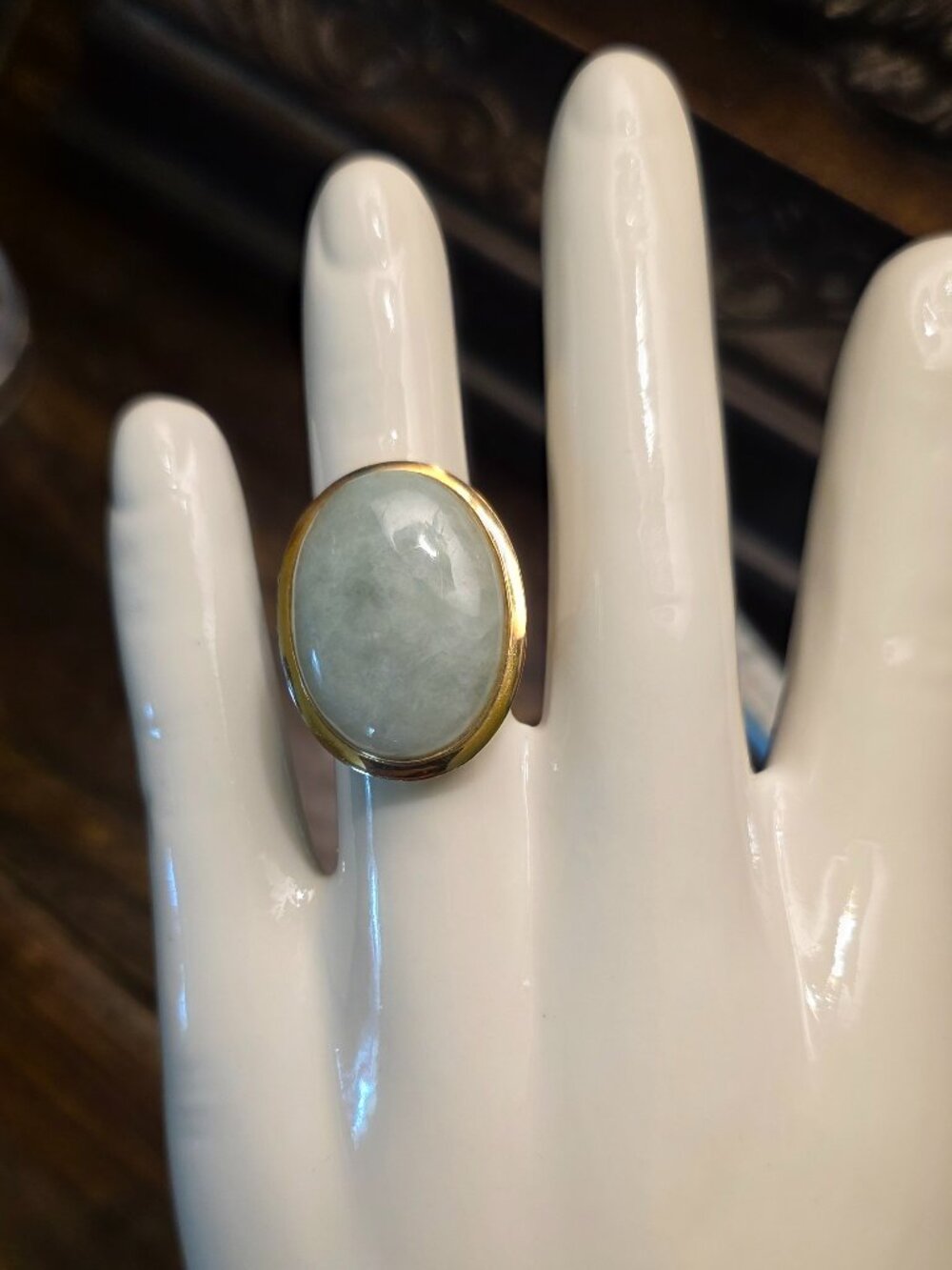 NJR 10K Yellow Gold Jade Cabochon Statement Ring